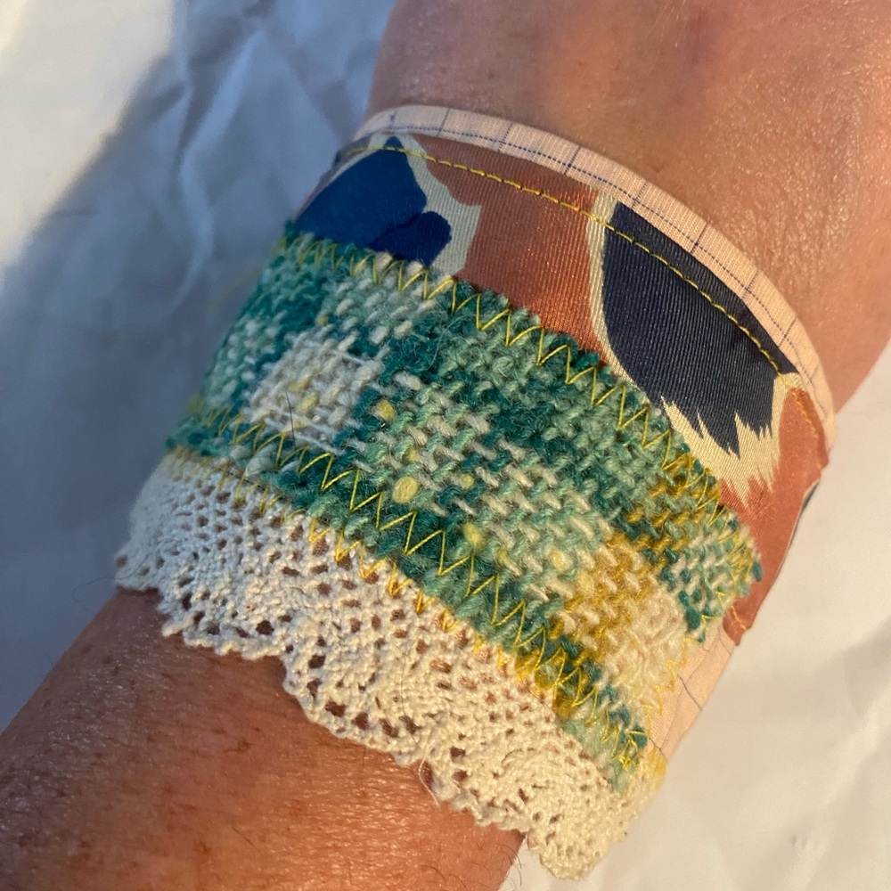 Edgy Handmade Maximalist Patchwork Wrist Cuff Upcycled Dream